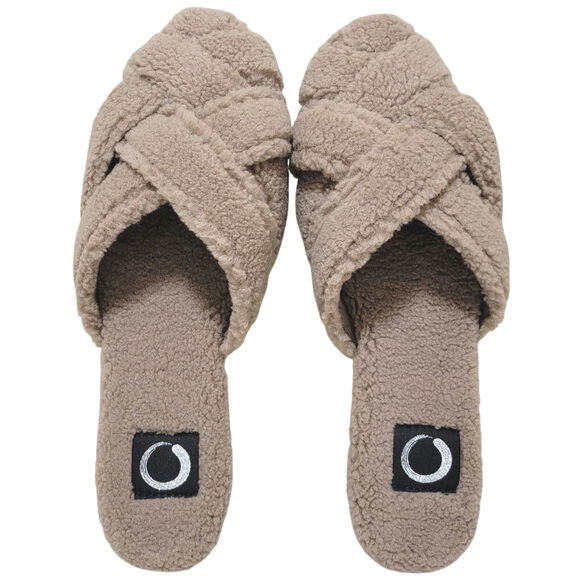 Journee Collection Women Sereena Woven Mule Slippers Size US 9M Tan Faux Fur - Picture 2 of 4